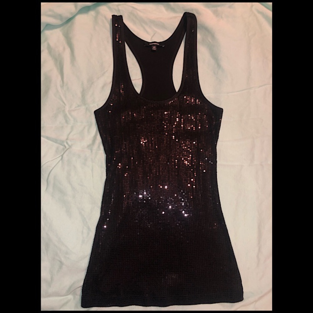 EXPRESS Bronze Sequined Black Razor Tank